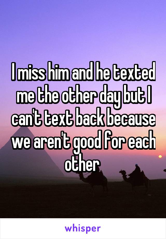 I miss him and he texted me the other day but I can't text back because we aren't good for each other 