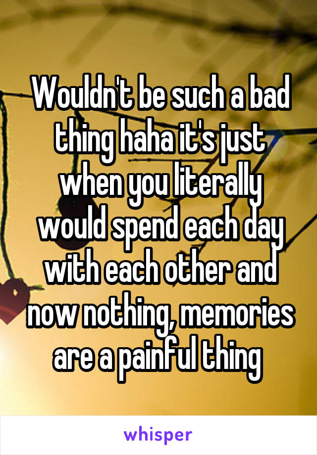 Wouldn't be such a bad thing haha it's just when you literally would spend each day with each other and now nothing, memories are a painful thing 