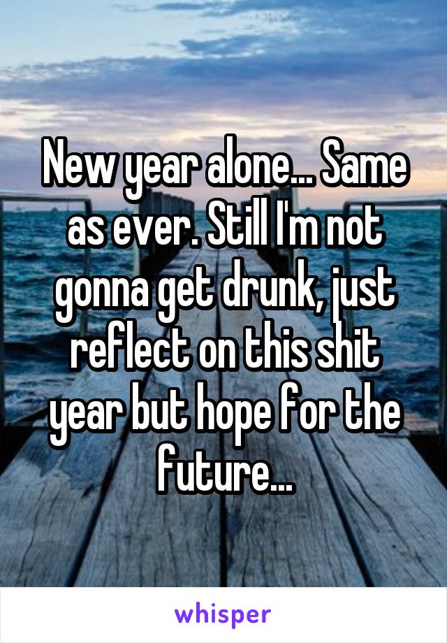 New year alone... Same as ever. Still I'm not gonna get drunk, just reflect on this shit year but hope for the future...