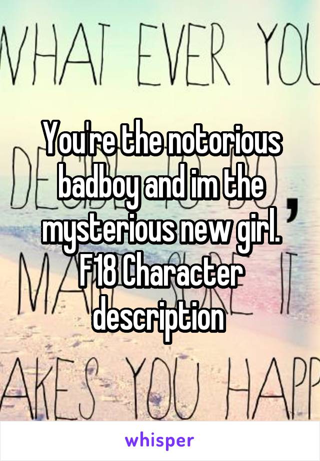 You're the notorious badboy and im the mysterious new girl. F18 Character description 