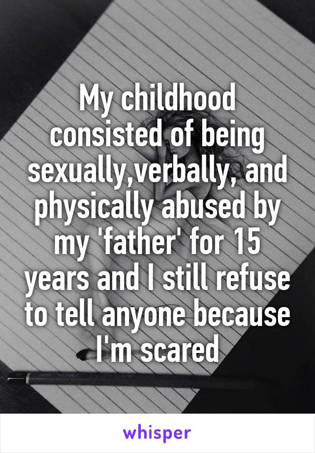 My childhood consisted of being sexually,verbally, and physically abused by my 'father' for 15 years and I still refuse to tell anyone because I'm scared