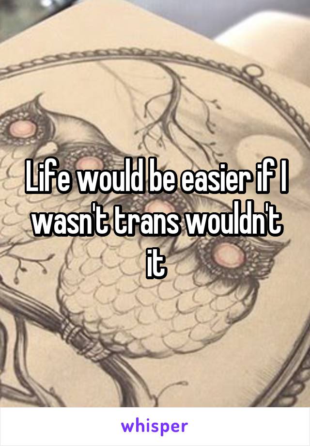 Life would be easier if I wasn't trans wouldn't it