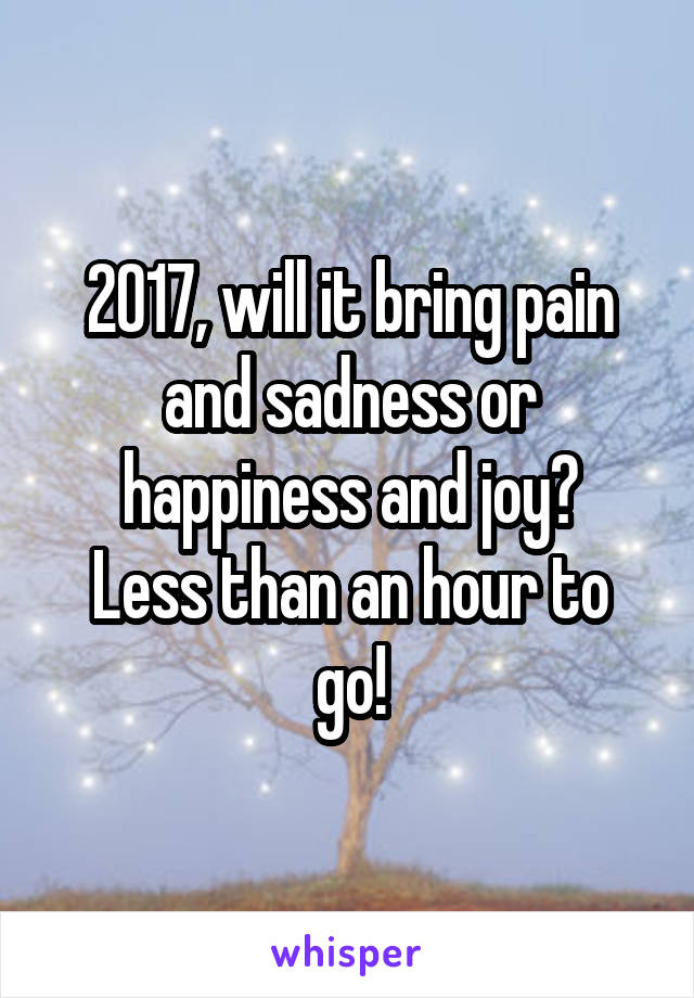 2017, will it bring pain and sadness or happiness and joy?
Less than an hour to go!