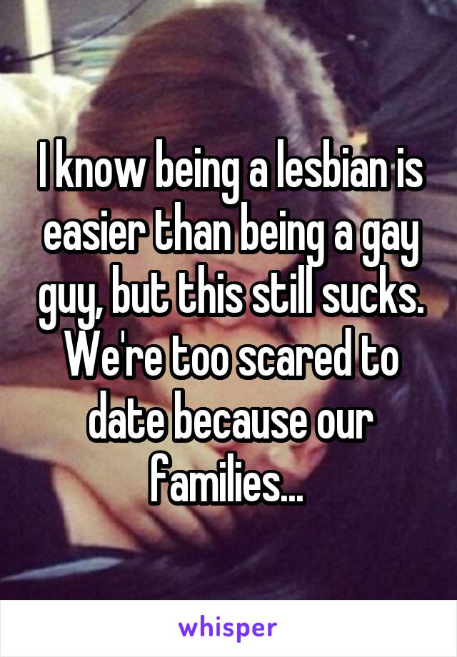 I know being a lesbian is easier than being a gay guy, but this still sucks. We're too scared to date because our families... 