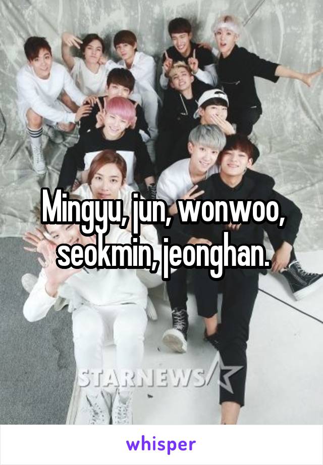 Mingyu, jun, wonwoo, seokmin, jeonghan.