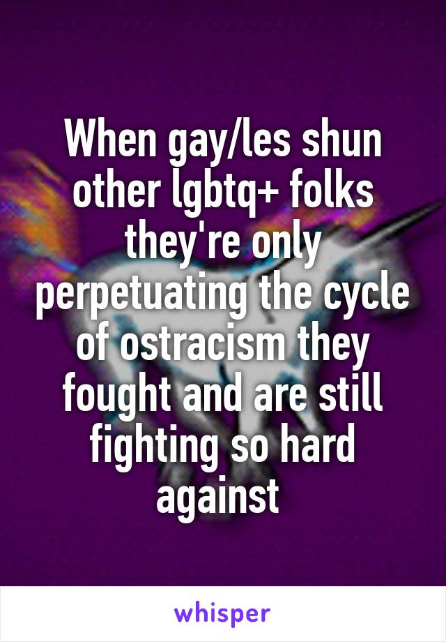 When gay/les shun other lgbtq+ folks they're only perpetuating the cycle of ostracism they fought and are still fighting so hard against 