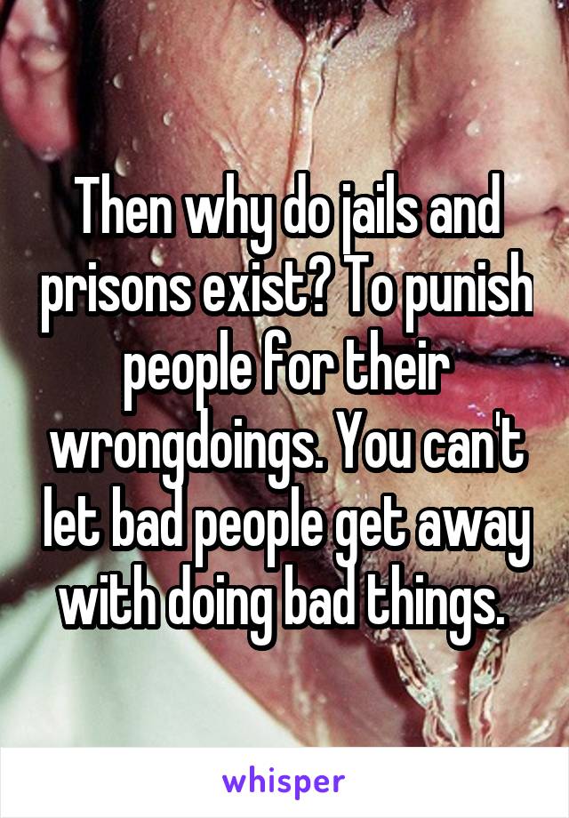 Then why do jails and prisons exist? To punish people for their wrongdoings. You can't let bad people get away with doing bad things. 