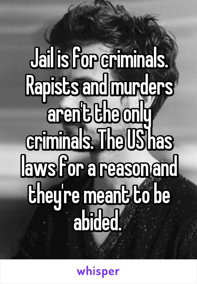 Jail is for criminals. Rapists and murders aren't the only criminals. The US has laws for a reason and they're meant to be abided. 