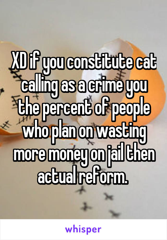 XD if you constitute cat calling as a crime you the percent of people who plan on wasting more money on jail then actual reform. 