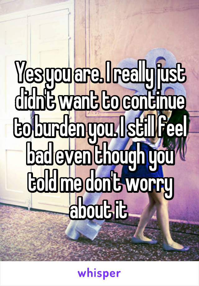 Yes you are. I really just didn't want to continue to burden you. I still feel bad even though you told me don't worry about it 