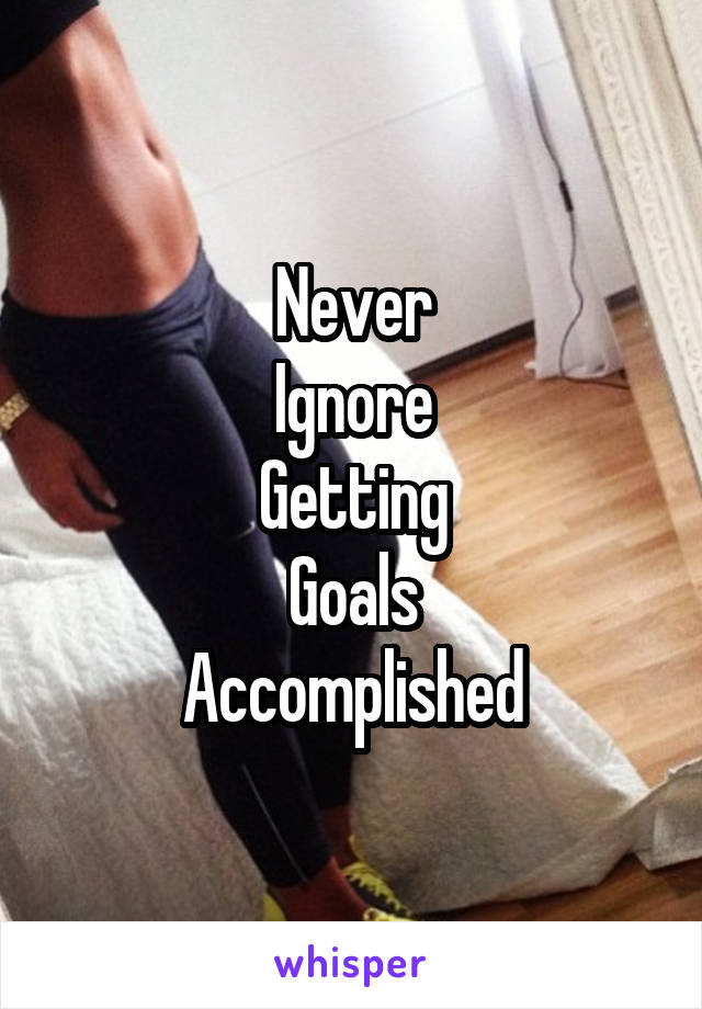 Never
Ignore
Getting
Goals
Accomplished