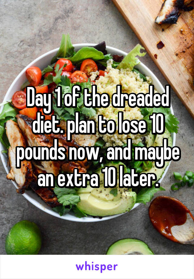 Day 1 of the dreaded diet. plan to lose 10 pounds now, and maybe an extra 10 later.