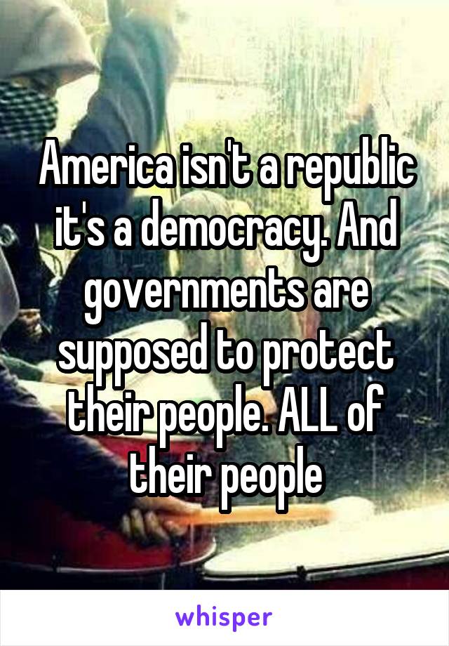 America isn't a republic it's a democracy. And governments are supposed to protect their people. ALL of their people