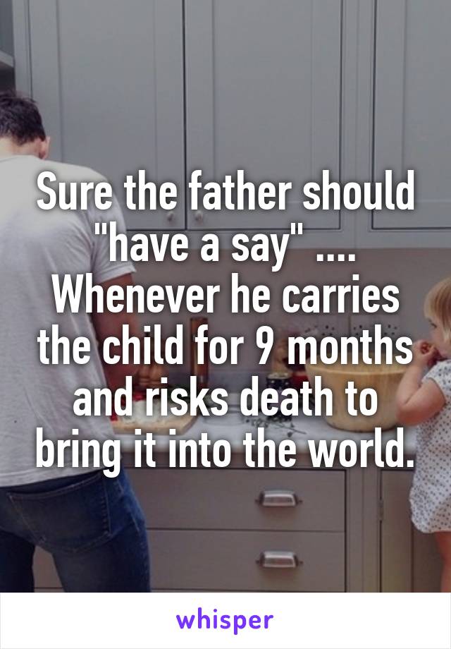 Sure the father should "have a say" ....
Whenever he carries the child for 9 months and risks death to bring it into the world.