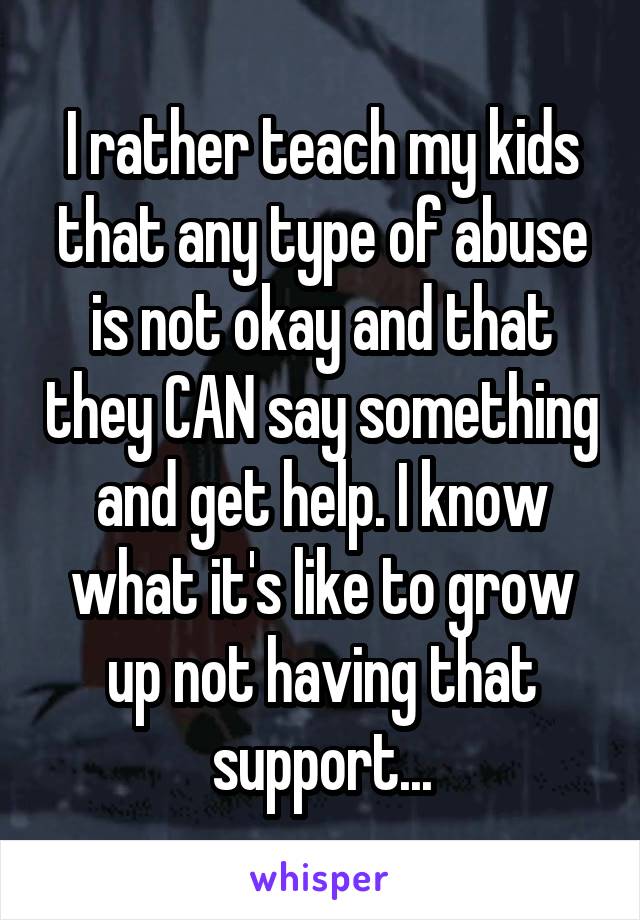 I rather teach my kids that any type of abuse is not okay and that they CAN say something and get help. I know what it's like to grow up not having that support...