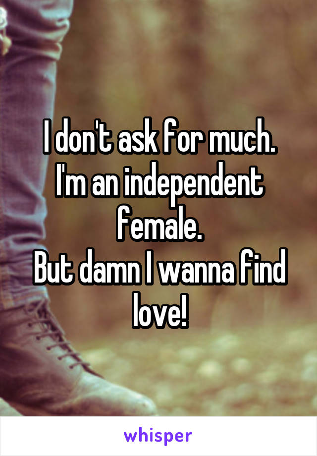 I don't ask for much.
I'm an independent female.
But damn I wanna find love!