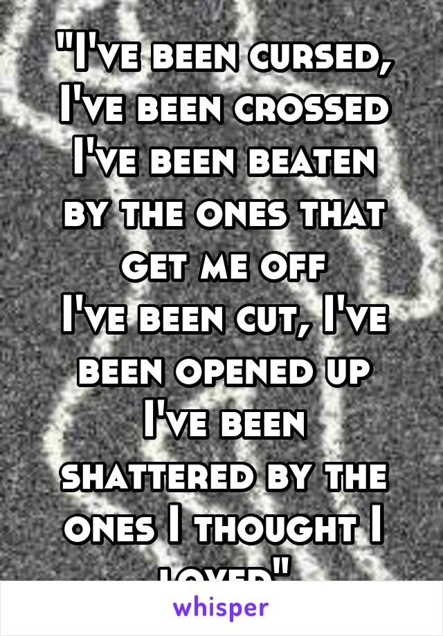 "I've been cursed, I've been crossed
I've been beaten by the ones that get me off
I've been cut, I've been opened up
I've been shattered by the ones I thought I loved"