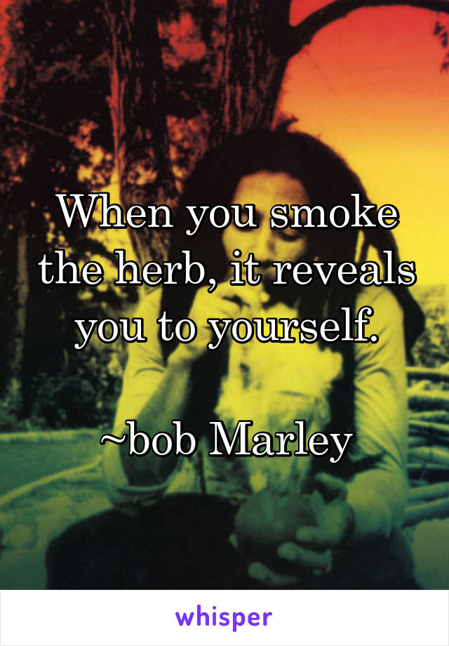 When you smoke the herb, it reveals you to yourself.

~bob Marley