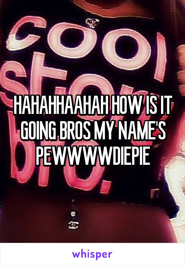 HAHAHHAAHAH HOW IS IT GOING BROS MY NAME'S PEWWWWDIEPIE