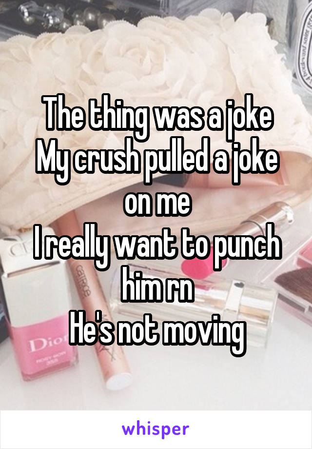 The thing was a joke
My crush pulled a joke on me
I really want to punch him rn
He's not moving