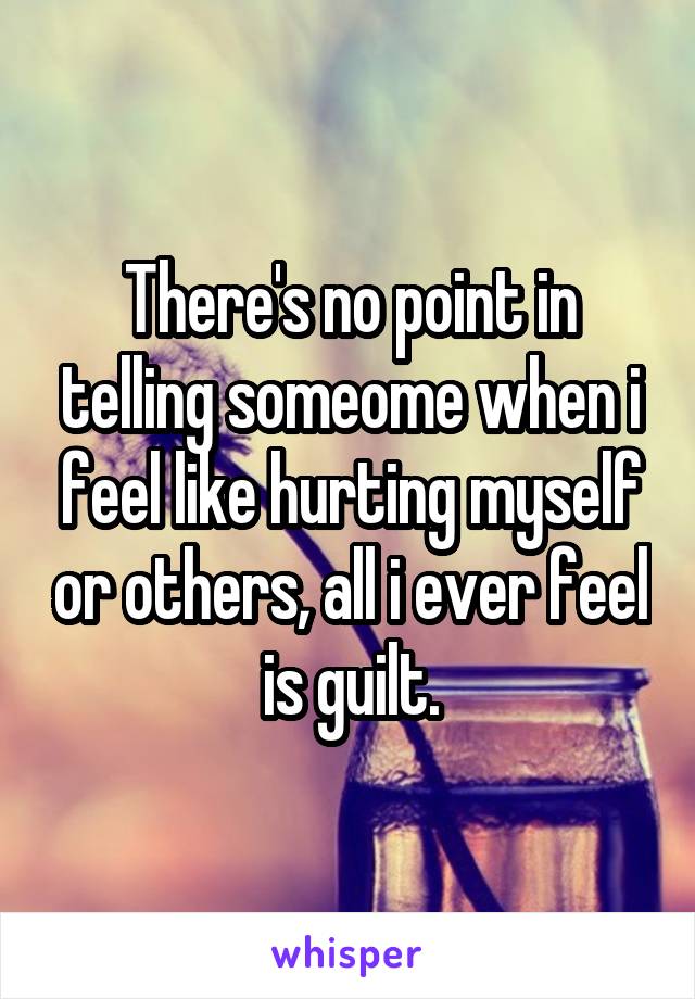 There's no point in telling someome when i feel like hurting myself or others, all i ever feel is guilt.