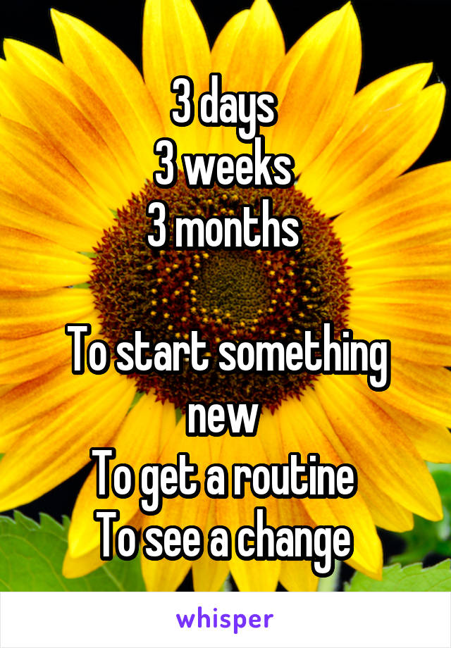 3 days 
3 weeks 
3 months 

To start something new 
To get a routine 
To see a change 