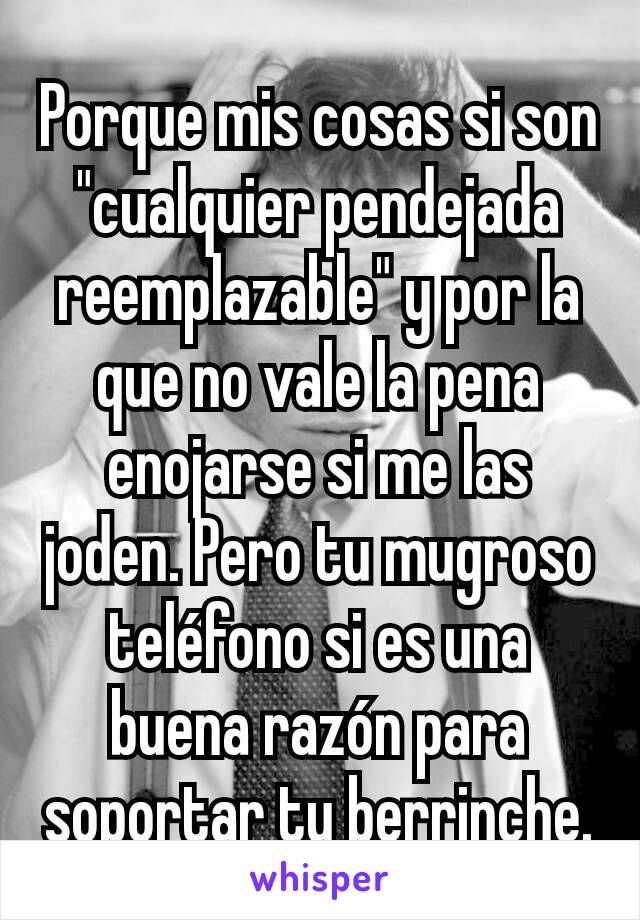 Porque mis cosas si son "cualquier pendejada reemplazable" y por la que no vale la pena enojarse si me las joden. Pero tu mugroso teléfono si es una buena razón para soportar tu berrinche.