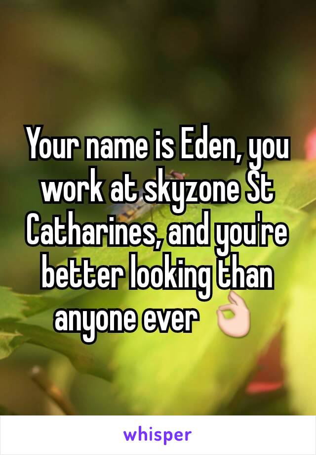 Your name is Eden, you work at skyzone St Catharines, and you're better looking than anyone ever 👌