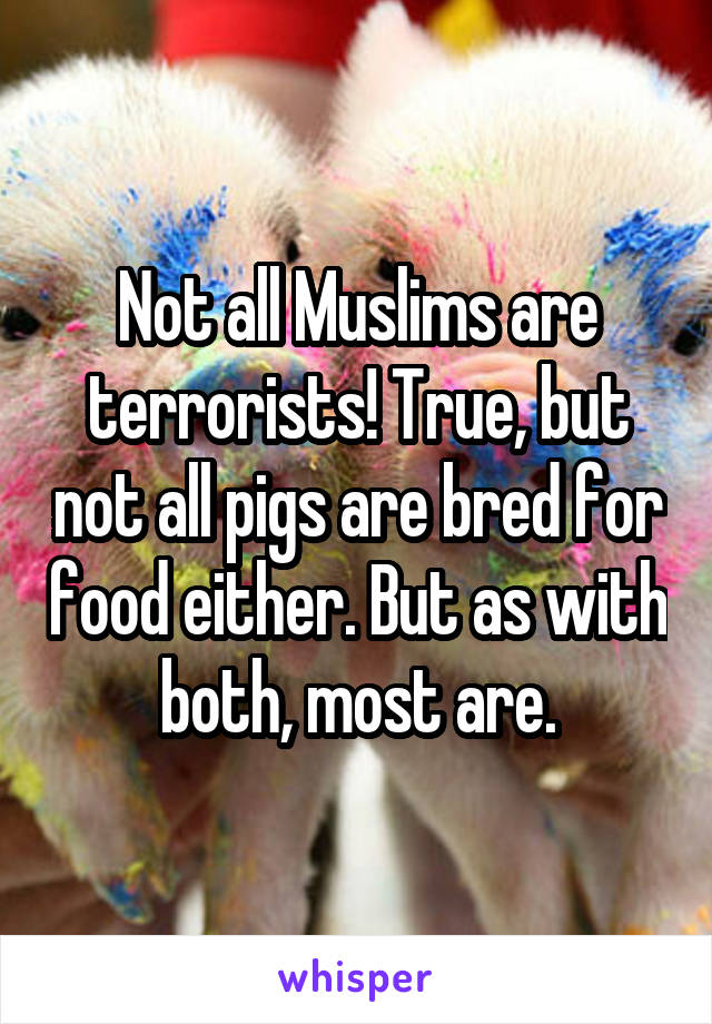 Not all Muslims are terrorists! True, but not all pigs are bred for food either. But as with both, most are.