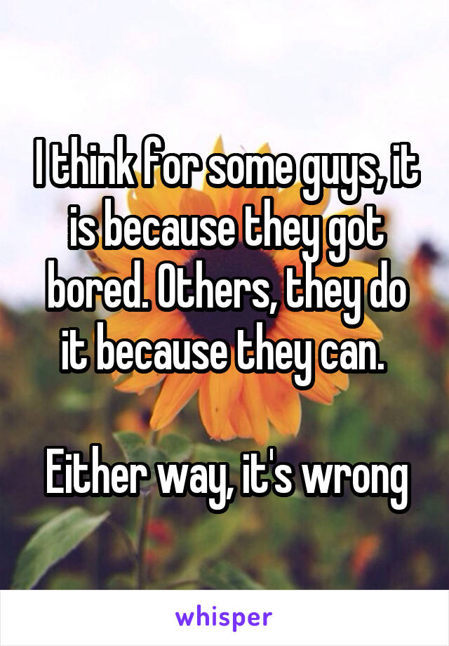 I think for some guys, it is because they got bored. Others, they do it because they can. 

Either way, it's wrong