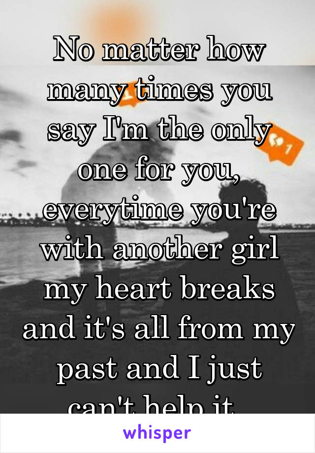 No matter how many times you say I'm the only one for you, everytime you're with another girl my heart breaks and it's all from my past and I just can't help it. 