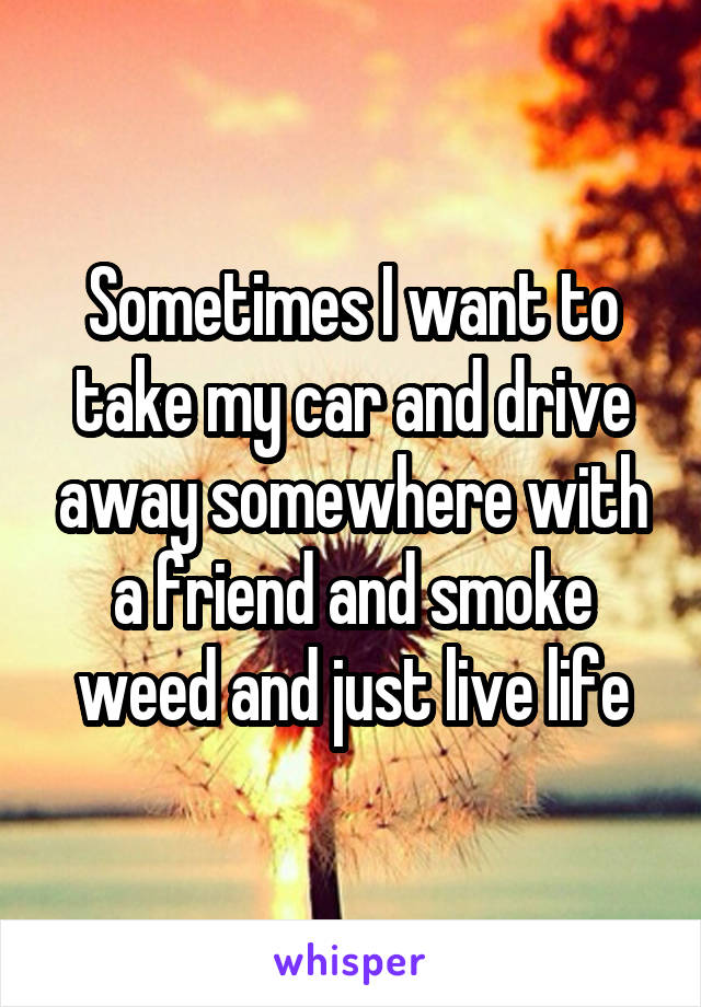 Sometimes I want to take my car and drive away somewhere with a friend and smoke weed and just live life