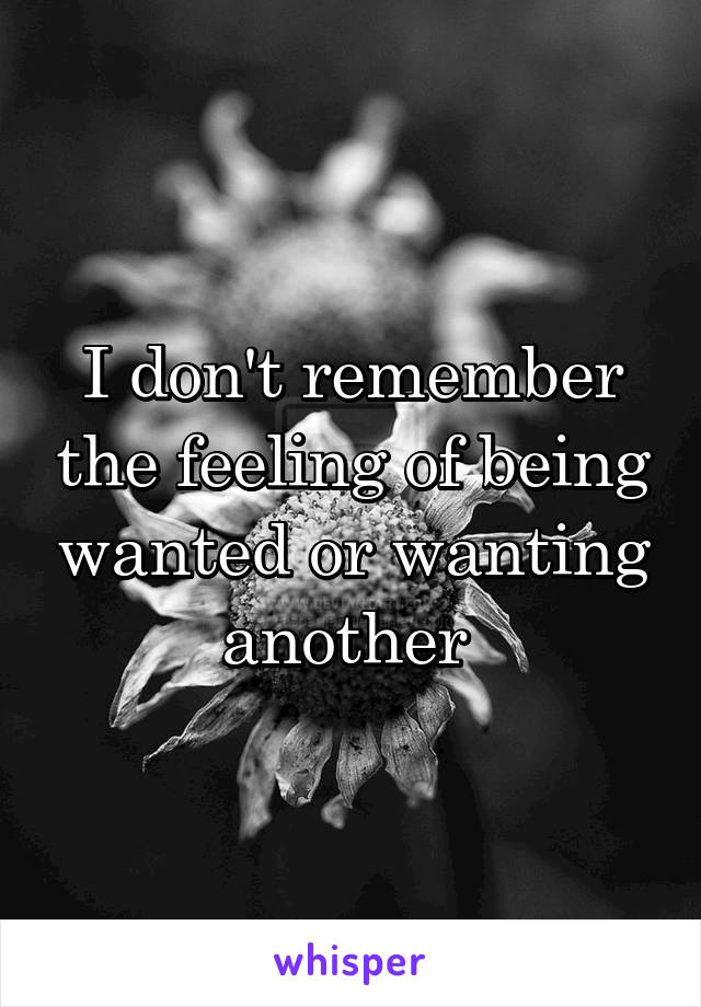 I don't remember the feeling of being wanted or wanting another 