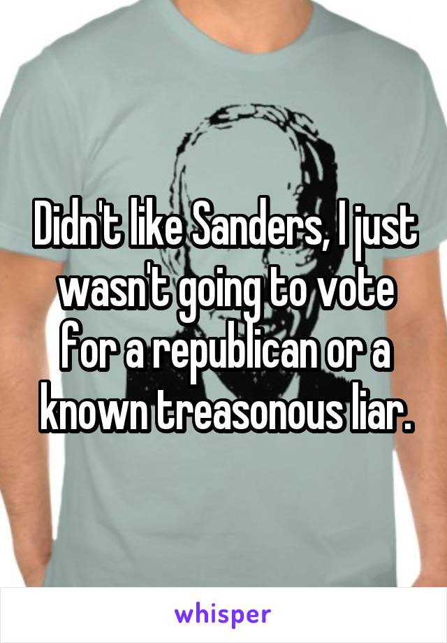 Didn't like Sanders, I just wasn't going to vote for a republican or a known treasonous liar.