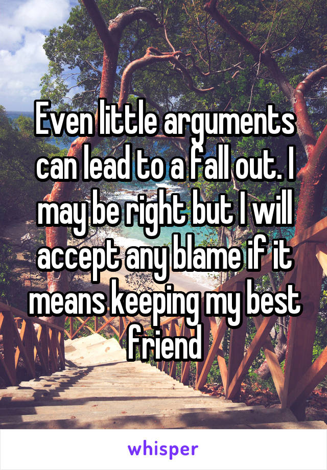 Even little arguments can lead to a fall out. I may be right but I will accept any blame if it means keeping my best friend