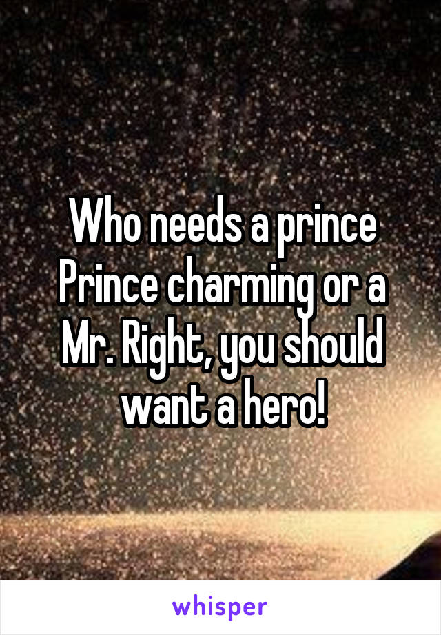 Who needs a prince Prince charming or a Mr. Right, you should want a hero!