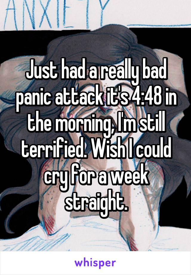 Just had a really bad panic attack it's 4:48 in the morning, I'm still terrified. Wish I could cry for a week straight.