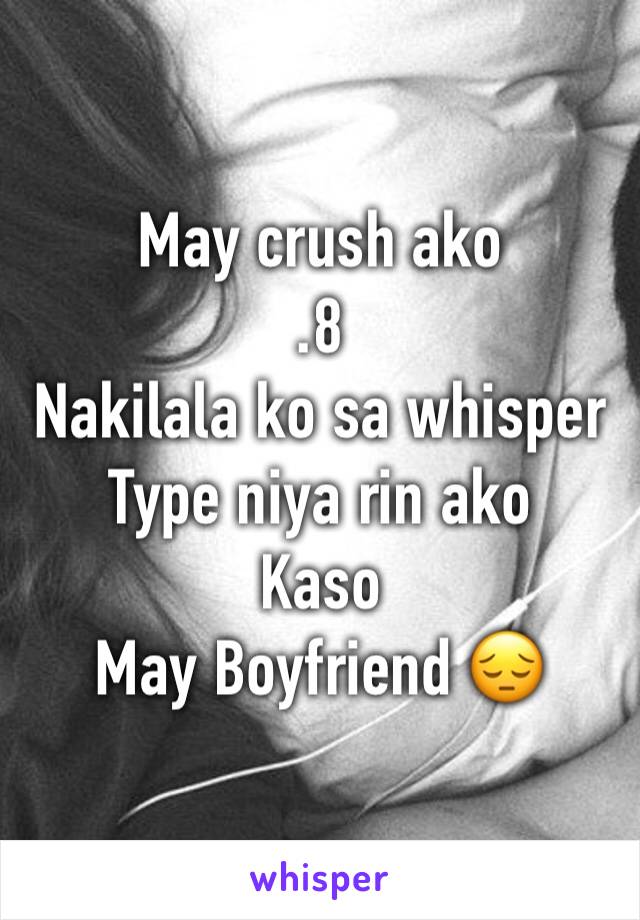 May crush ako
.8
Nakilala ko sa whisper
Type niya rin ako
Kaso
May Boyfriend 😔