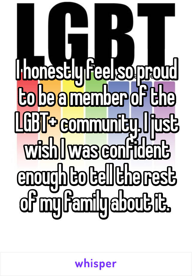 I honestly feel so proud to be a member of the LGBT+ community. I just wish I was confident enough to tell the rest of my family about it. 