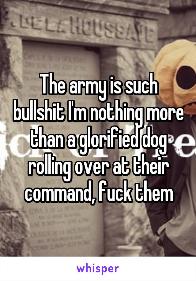 The army is such bullshit I'm nothing more than a glorified dog rolling over at their command, fuck them