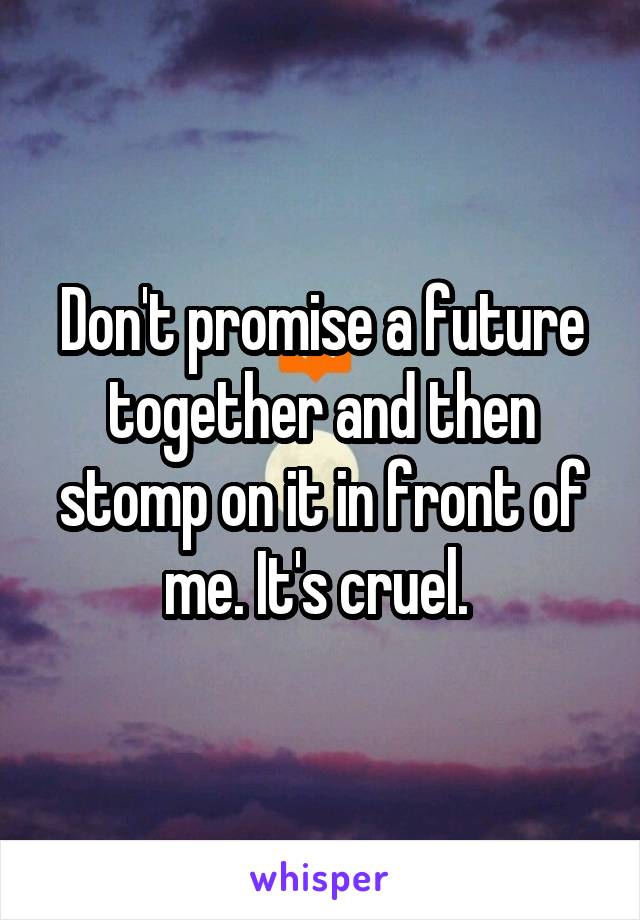 Don't promise a future together and then stomp on it in front of me. It's cruel. 