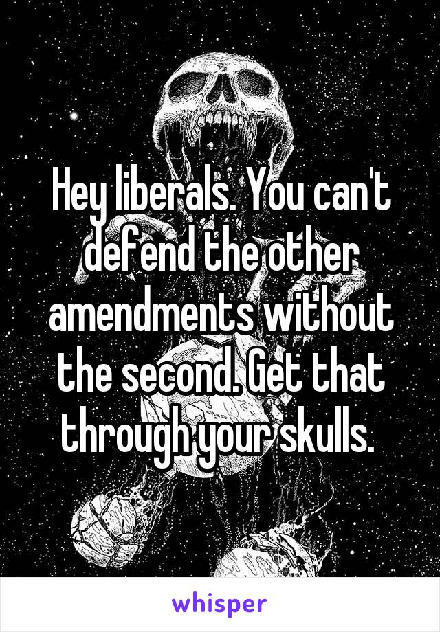 Hey liberals. You can't defend the other amendments without the second. Get that through your skulls. 