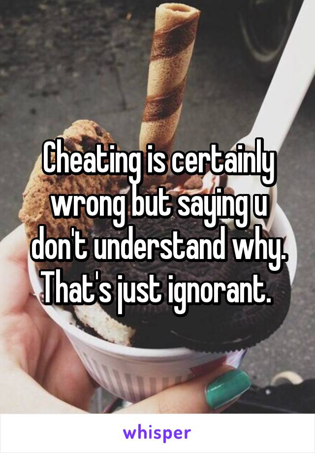 Cheating is certainly wrong but saying u don't understand why. That's just ignorant. 