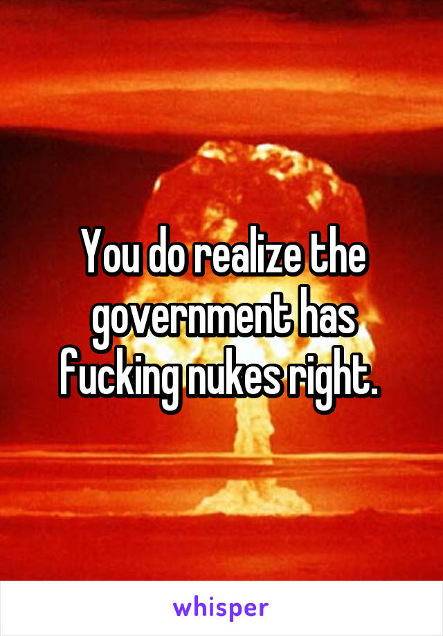 You do realize the government has fucking nukes right. 