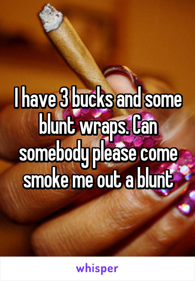 I have 3 bucks and some blunt wraps. Can somebody please come smoke me out a blunt