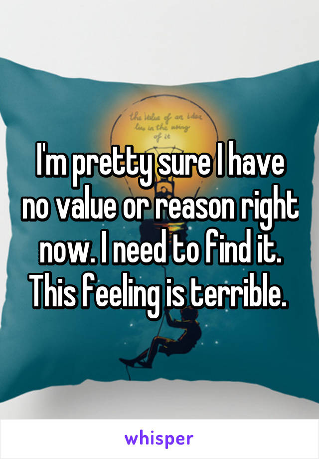 I'm pretty sure I have no value or reason right now. I need to find it. This feeling is terrible. 