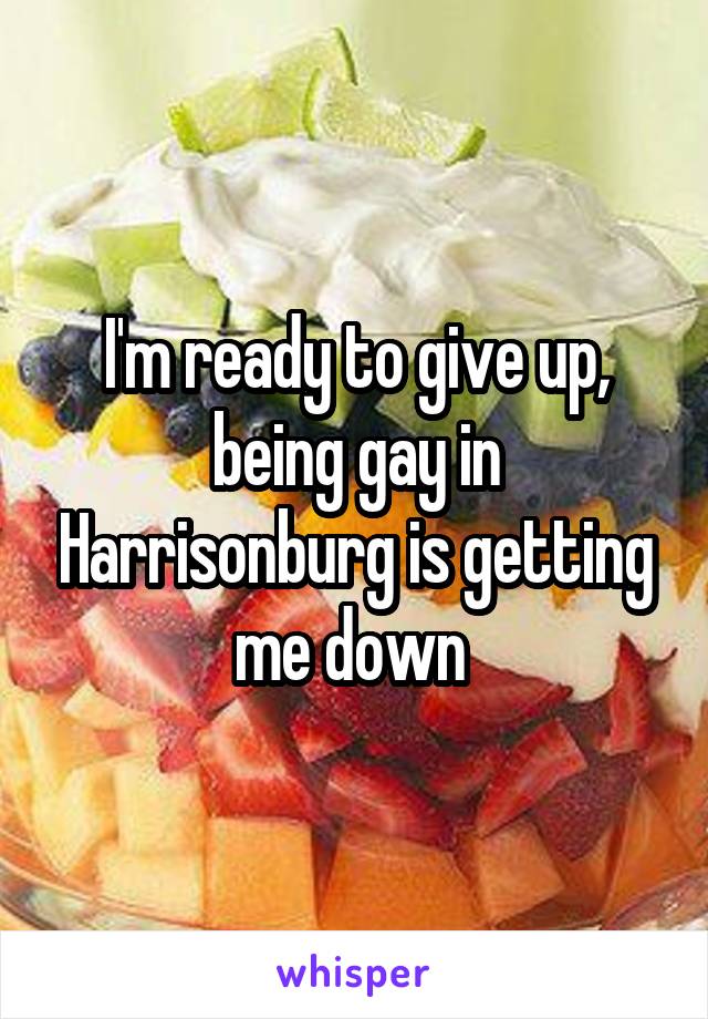 I'm ready to give up, being gay in Harrisonburg is getting me down 