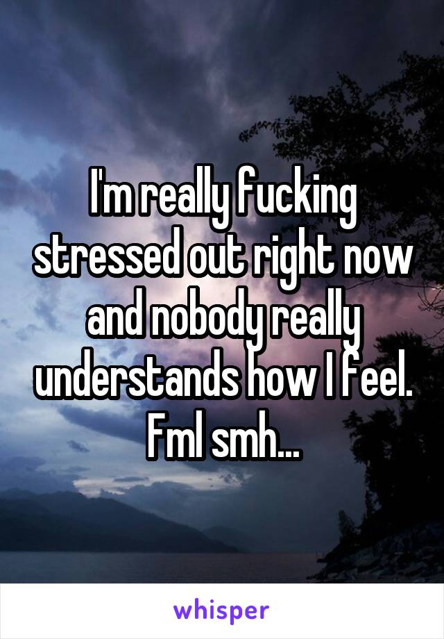 I'm really fucking stressed out right now and nobody really understands how I feel. Fml smh...