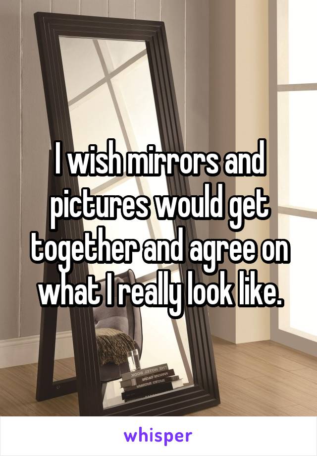 I wish mirrors and pictures would get together and agree on what I really look like.