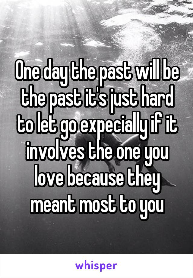 One day the past will be the past it's just hard to let go expecially if it involves the one you love because they meant most to you